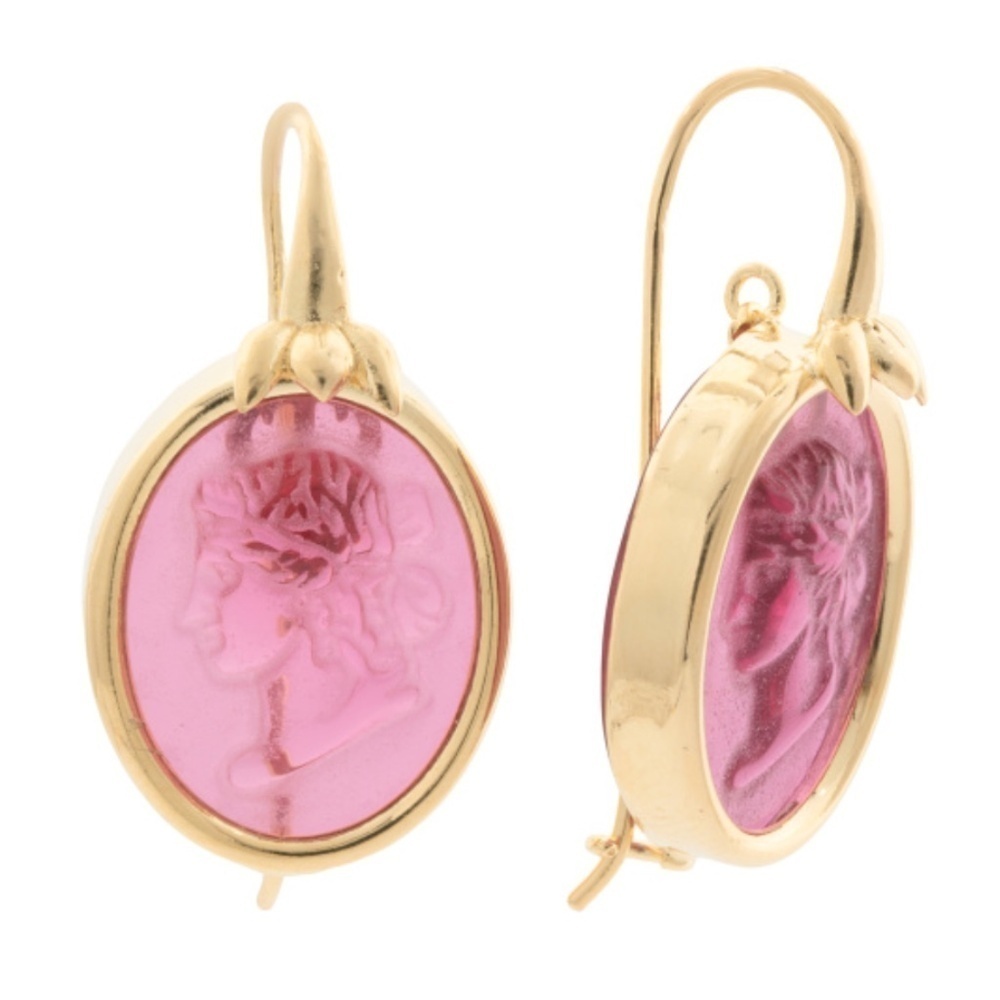 Nwt Tagliamonte Made In Italy 18kt Gold Plated Pink Venetian Glass Earnings
